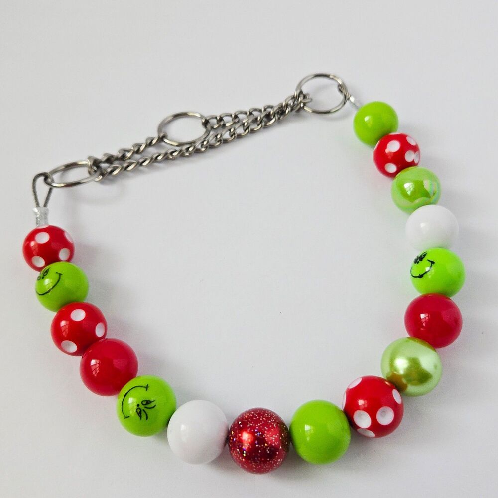 Handmade Christmas Beaded Dog Collar Necklace Jewelry Durable Acrylic 19" Large